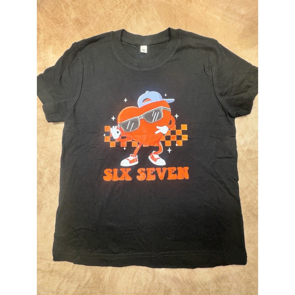 Funny Meme Six Seven 6 7 Valentine Groovy Heart Boy Kid T-Shirt Size 8-10